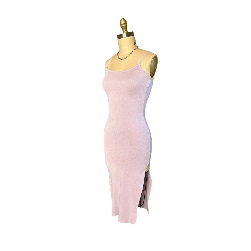 Ribbed Knit Hera Collection Midi Dress Side Slit Adjustable Straps M Lavender